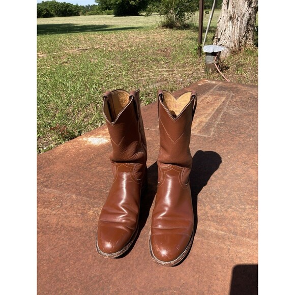 90s Justin Roper Womens 7B Brown Leather Cowboy Western Boots L3802 Cognac Vtg - Picture 2 of 10